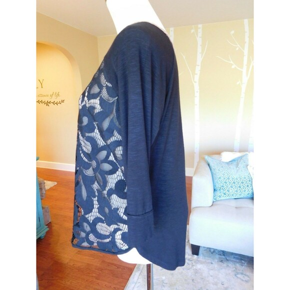 Anthropologie DOLAN Black Lace Filigree 3/4 Sleeve Rayon/Spandex T-Shirt SZ SM - Picture 5 of 8